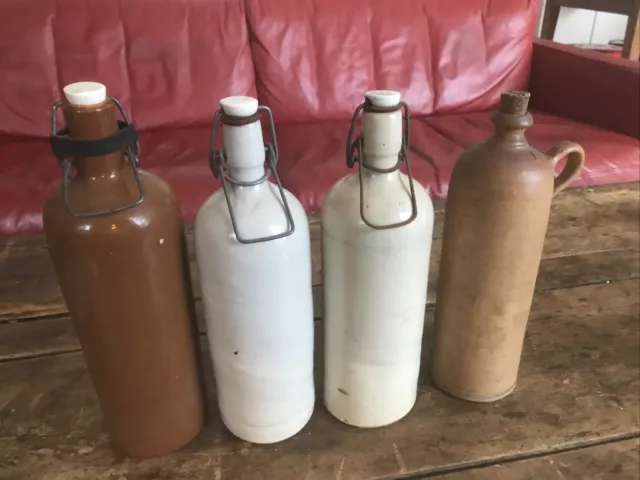 Lot de  4 BOUTEILLES À CIDRE ANCIENNE EN GRÈS VERNISSÉ