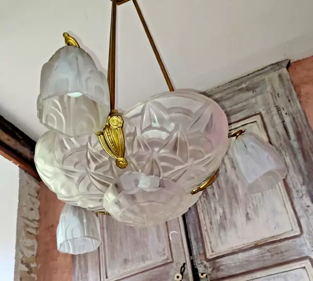 Suspension / Plafonnier Vasque Art Déco Degué à Cordelières