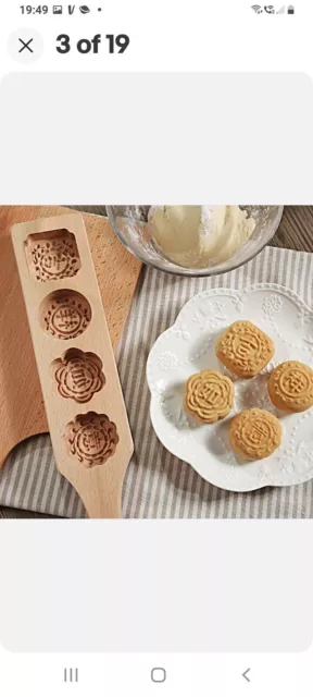 4 Diy Moon Cake Pastry Tool Wooden Mooncake Mould Chinese Pastery Baking Mold UK