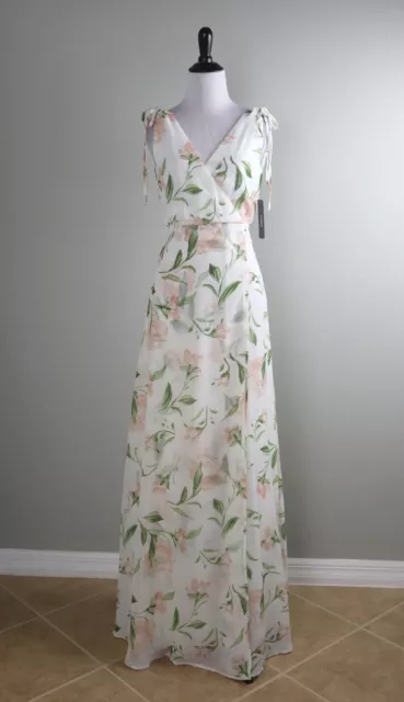 LULUS NWT $85 Bow Tie Shoulder Floral Lined Faux Wrap Maxi Dress Size XS