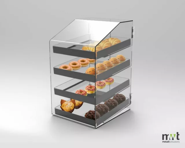 Bakery Display Case 4 Tray Acrylic Perspex Donuts Muffins Cakes Cafes Cookies