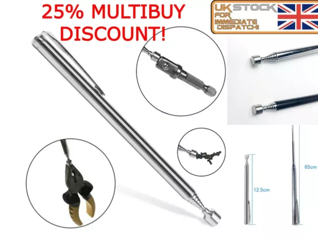 Telescopic Magnetic Pick Up Tool Long Reach 620mm Extendable Extending 2lb Pen