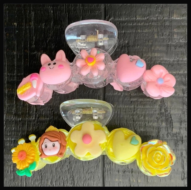 Girls Pink And Yellow Large Decoden Hair Grip Clip - Flowers / Hearts / Candies