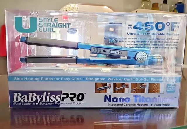 BaByliss Pro Nano Titanium 1 in Flat Iron U STYLE STRAIGHT CURL - Side Plates !!