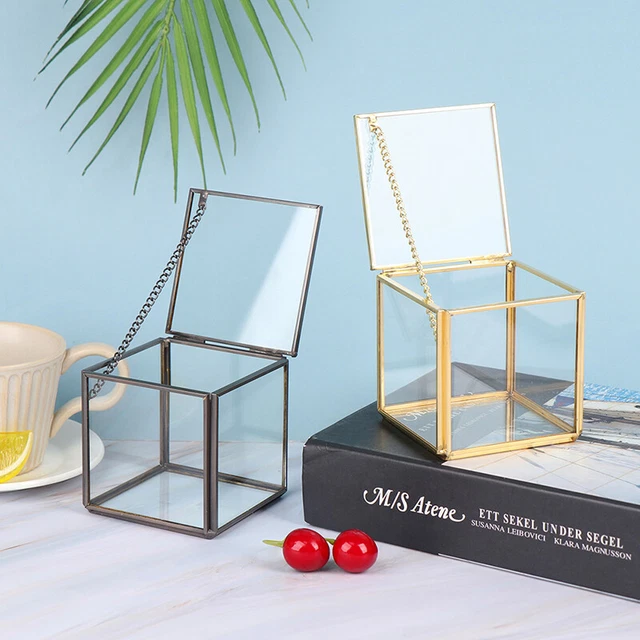Square Geometrical Glass Jewelry Box Flower Room Ring Earring Jewelry Organi!xh