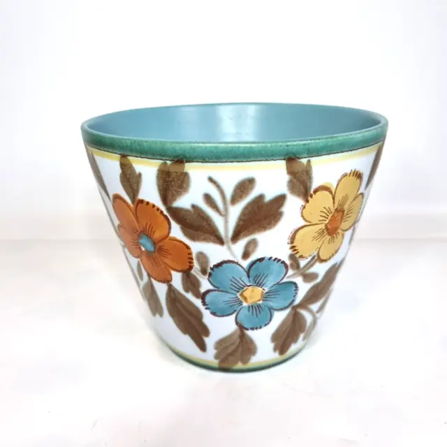 Vintage Flora Gouda Holland Irene Pottery Planter Pot Blue Orange Retro 1950s