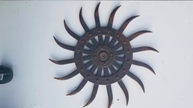 21 inch M&W black Rotary Hoe Wheel, Yard Art Steampunk iron wheel