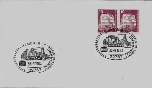 BRD Brief 2 x MiNr 847 (1) Umschlagbahnhof HH-Billwerder 2000 Hamburg 50 30.9.93