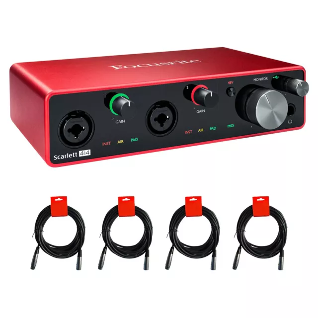Focusrite Scarlett 4i4 USB Audio/MIDI Interface (3rd Gen) w/ 4x Cable