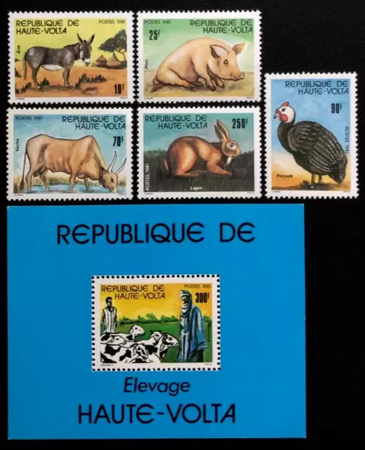 BURKINA FASO 1981 ANIMALS, BIRDS Sc 587-592 MNH Cv $11.25