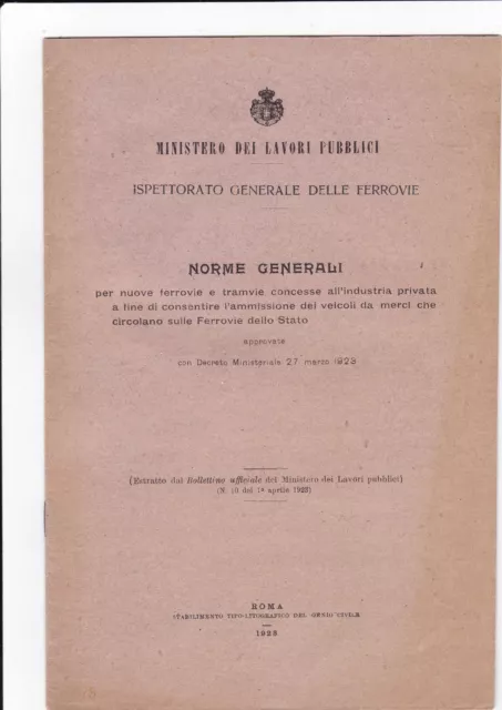 Ispettorato Ferrovie - 1923 - Norme Generali Per Nuove Ferrovie E Tramvie