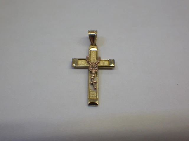 10K 2 Tone Gold 1.5g CROSS PENDANT W/ ROSARY.. YELLOW/ROSE GOLD COLO (TDY019252)
