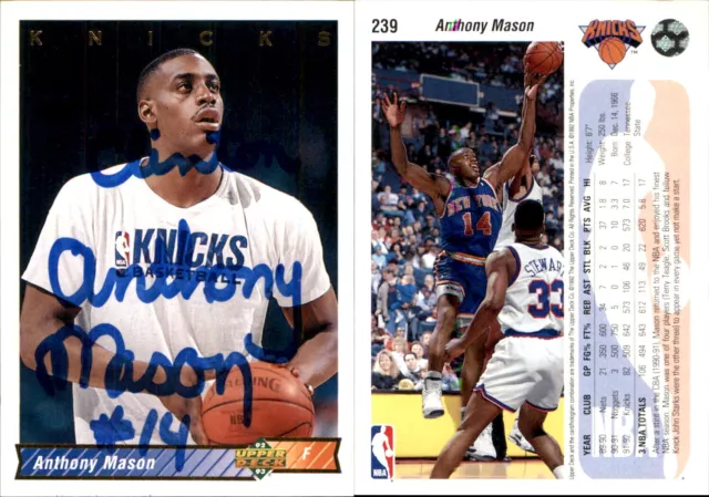 Anthony Mason Signed 1992-93 Upper Deck #239 Card New York Knicks Auto AU