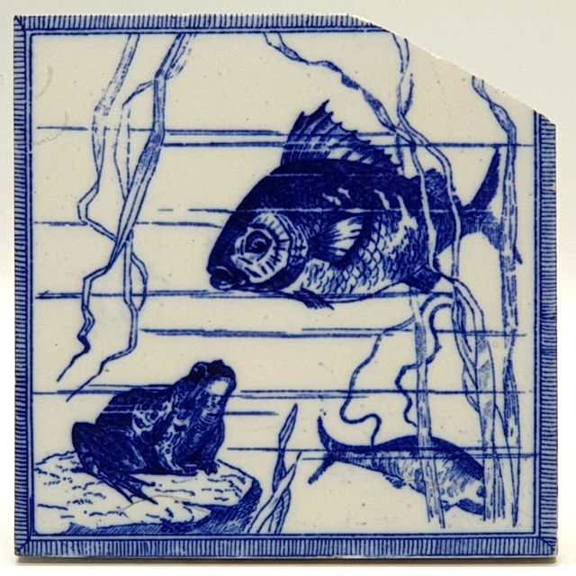 Aesthetic Transfer-Printed Tile Minton, Hollins & Company Fish Motif C1880