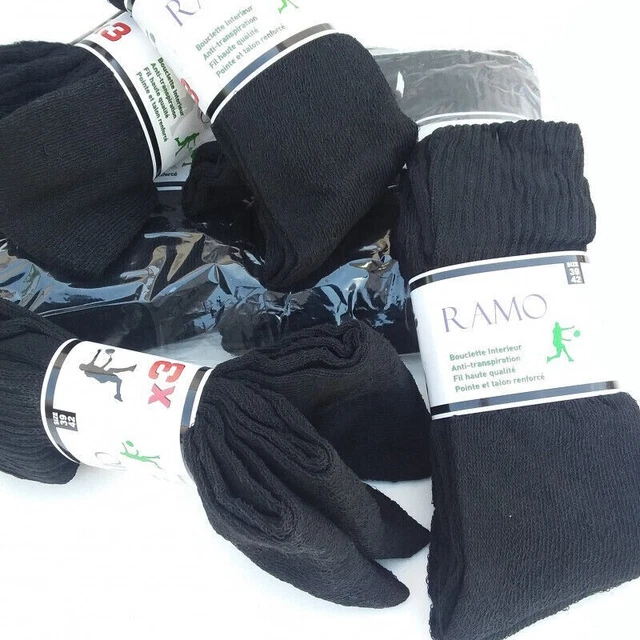 Paire de Chaussettes Noires Unies Tennis Sport Mi-Hautes Taille 43/46 Lot de 12