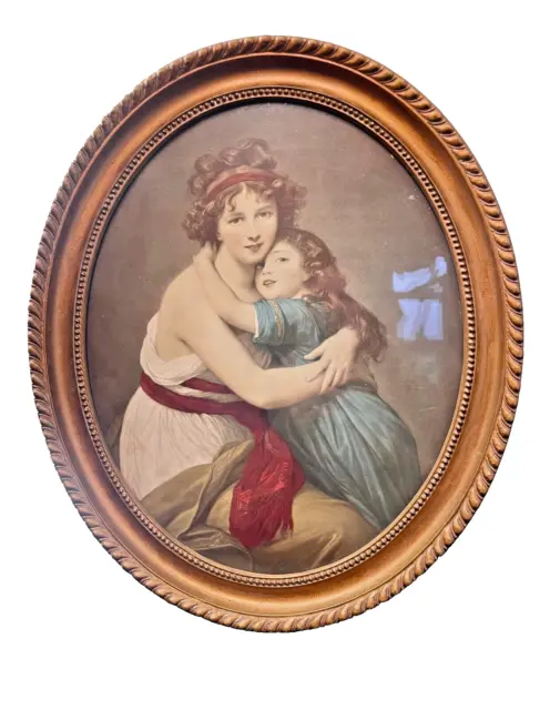 Self-Portrait of Madame Vigee Le Brun & Daughter. Oval Frame. Victorian Splender