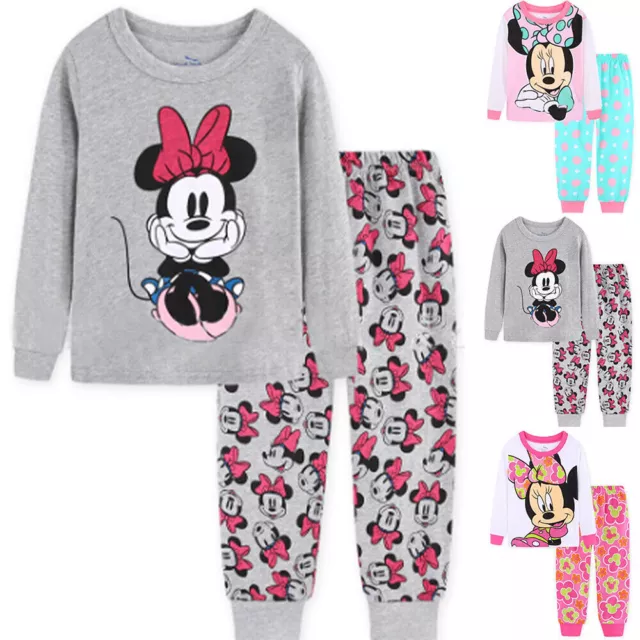 Minnie Mouse Pyjamas Pajamas Pjs Girls Kids Tops Pants Set Winter Sleepwear Cute