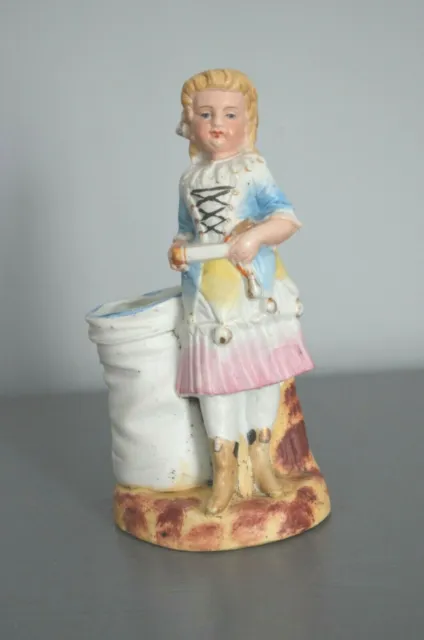 Figurine Fille Vase Biscuit Porcelaine Polychrome N° 4955