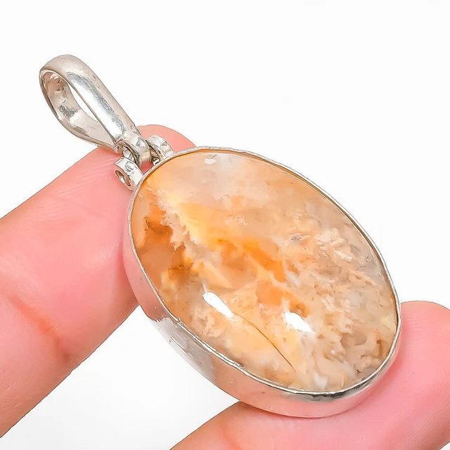 Russian Dendritic Gemstone Handmade 925 Sterling Silver Jewelry Pendant 1.97"