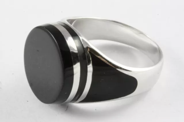 Bague pour Hommes Onyx Chevalière Bague en Argent Réel 925 Argent/170 3