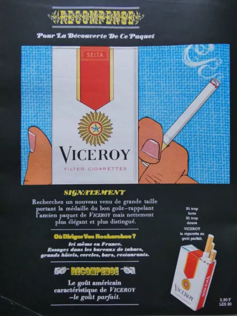 Publicité De Presse 1967 Cigarette Viceroy Recompense Le Goût Américain