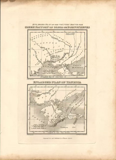 1828 map " greek factory of olbia & plan of taurica  . by j.vincent of oxford