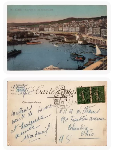 France / French Algeria 1922 Picture Postcard Alger to Colombia USA - Used -