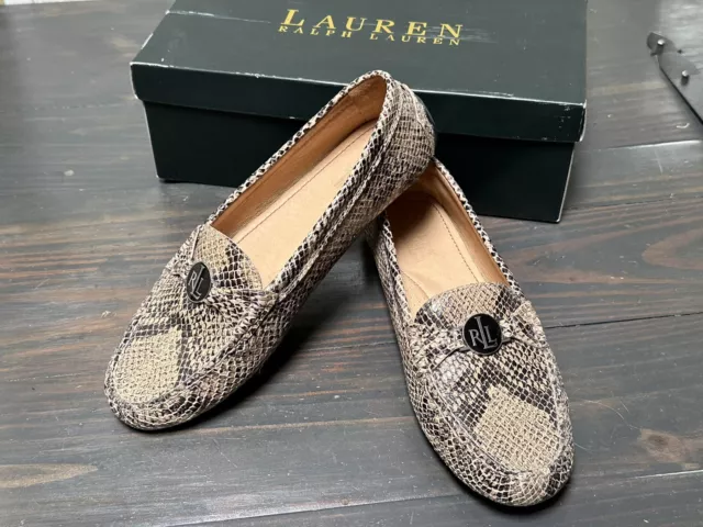 Lauren Ralph Lauren Carley Driving Loafers Logo Snake Leather Python 9B 9 Shoes