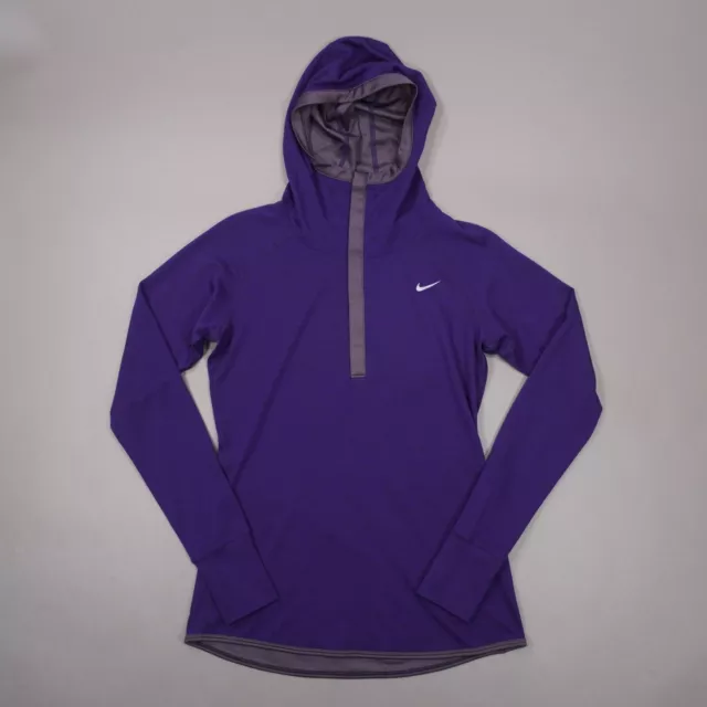 Nike Running Dri Fit Wool Blend Snap Hoodie Womens Medium Purple Pullover 746790