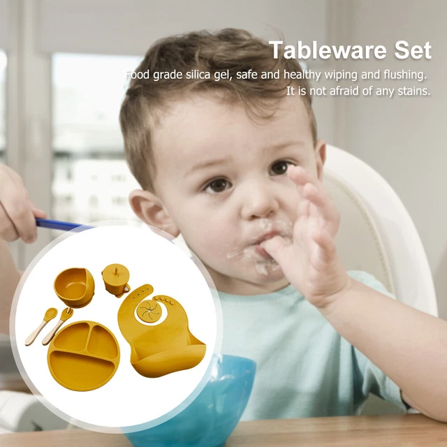 6pcs Silicone Baby Feeding Anti Slip Plates for Food Soft Kid Tableware (Yellow)