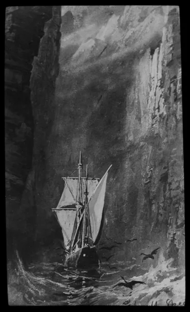 SHIP IN THE NARROWS OF TROUBLE C1890 VICTORIAN ANTIQUE Magic Lantern Slide