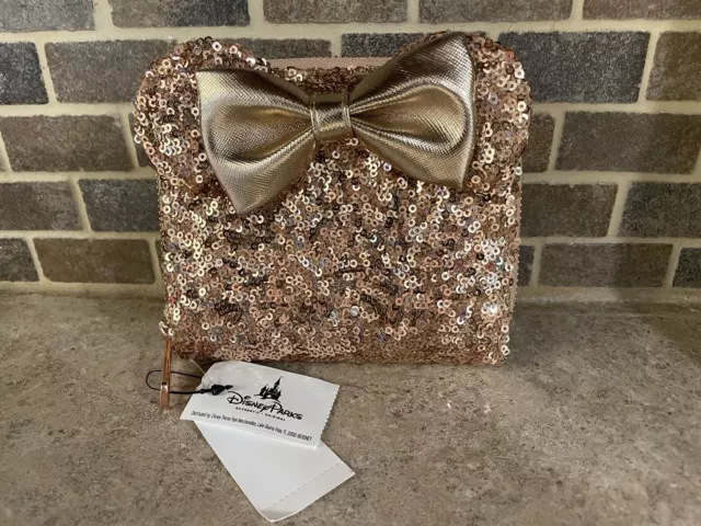 New With Tags Disney Parks Loungefly Rose Gold Sequin Minnie Mouse Wallet Clutch