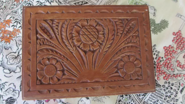 Vintage Hand Carved  timber Trinket Jewellery Box, lined 2