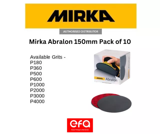 Mirka Abralon Sanding Discs 150mm (6") Wet or Dry DA Sander Grits 180-4000 per10