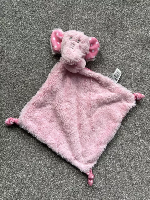 Pink Baby Girl Spotty Elephant Comforter Blankie Soft Toy Snuggle rattle knotted