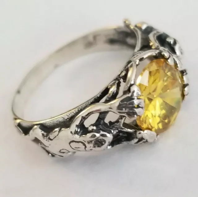 Frog ring 925 Sterling silver Band W/yellow Citrine gemstone Size 8