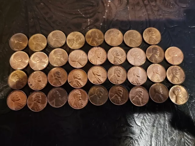 Lincoln wheat penny cents 1940s and 1950s lot of 35 AU and BU D and P