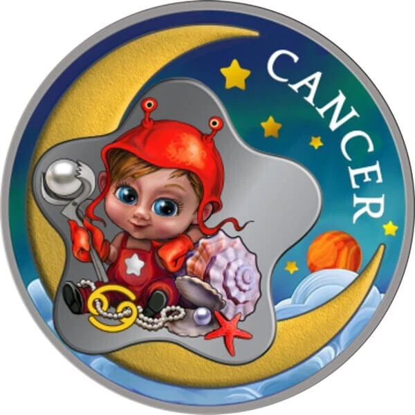Cancer Baby Zodiacs 1/2 oz Proof Silver Coin 2 Cedis Republic of Ghana