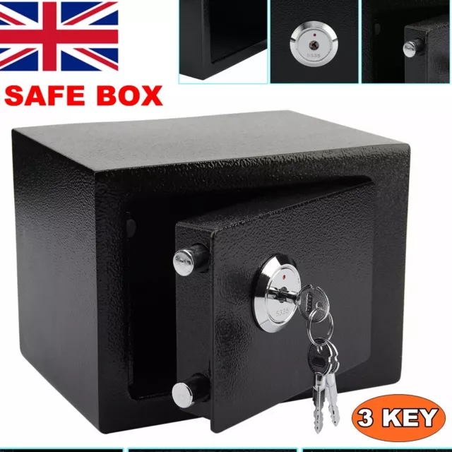 Small Steel Safe Security Money Cash Safety Lock Box With Key For Home Office Uk