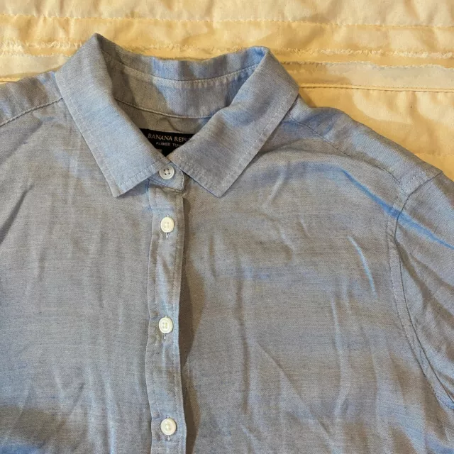 Banana Republic Shirt Womens Medium Blue Parker Tunic Fit Blouse Button Down Top