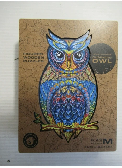 ⚡️ UNIDRAGON Charming Owl Wooden Jigsaw Puzzle Medium 187 Pieces ⚡️ New Sealed