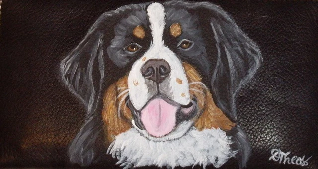 Bernese Mountain Dog Checkbook Cover Custom Painted Leather