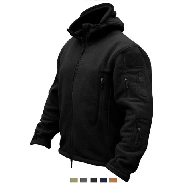 Mens Tactical Fleece Jacket Full Zip Up Windproof Hooded Work Coat Outdoor Sport
