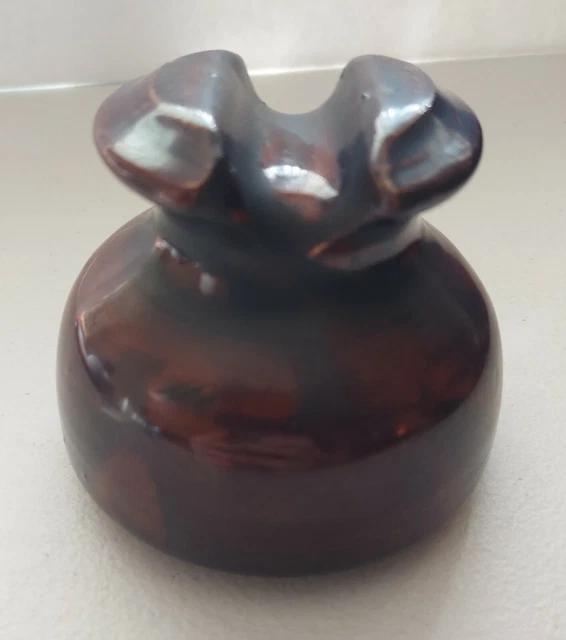 VINTAGE/ANTIQUE - Ceramic Brown Electric Pole Insulator By LOCKE USA - Top Rest 4