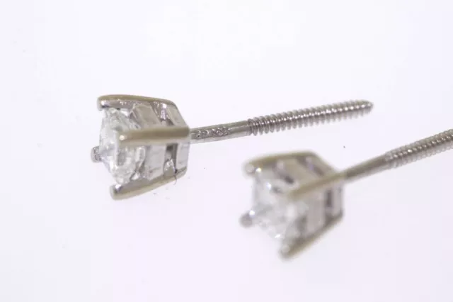 GSL Certified 14k White Gold 0.34cw Princess Cut Diamond Stud Earrings G-H, SI1 2