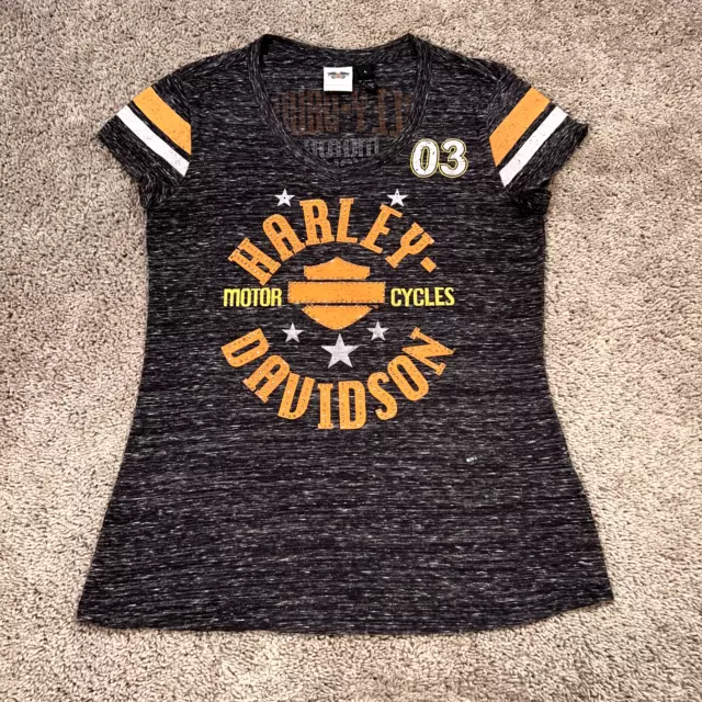 Harley Davidson Shirt Womens Large Gray V Neck Top Motorcycle Biker Rhinestone