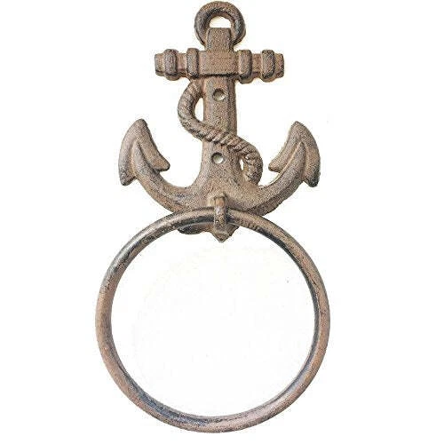 Comfy Hour Antique and Vintage Ocean Collection Cast Iron Solid Anchor Towel Rin