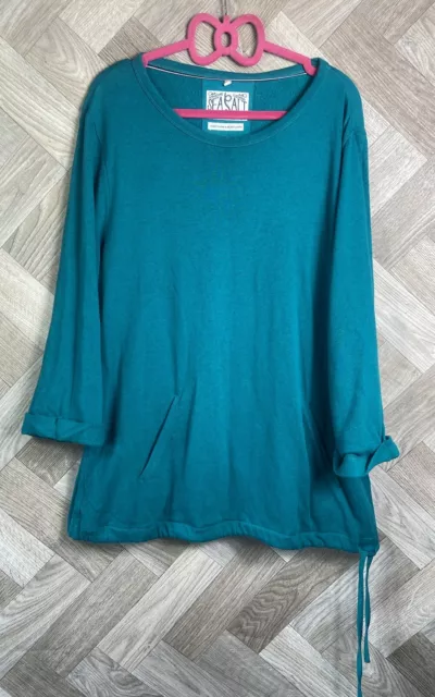 Seasalt Cornwall Rubens Sweatshirt Green Drawstring Hem Size 16 100% Cotton