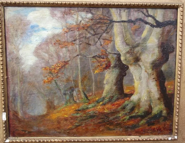 EDITH FITZGERALD WILLIAMS (Exh 1921-24) Art Deco Oil Painting BURNHAM BEECHES