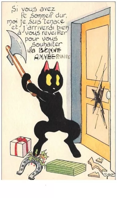 chat . n° 44170 . chat noir.illustrateur geo . bonne année